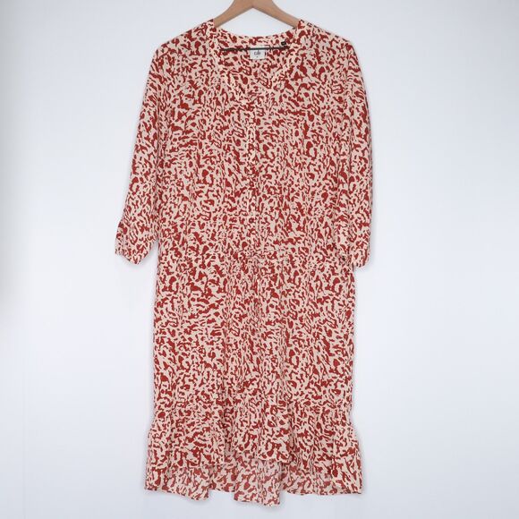 Cabi Womens High-Lo Dress Size Medium Orange Pink Animal Print Tie Waist‎ Boho - Picture 1 of 10